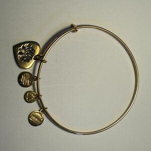 Rare Alex and Ani - Lotus Peace Petals Heart Charm Bangle Bracelet